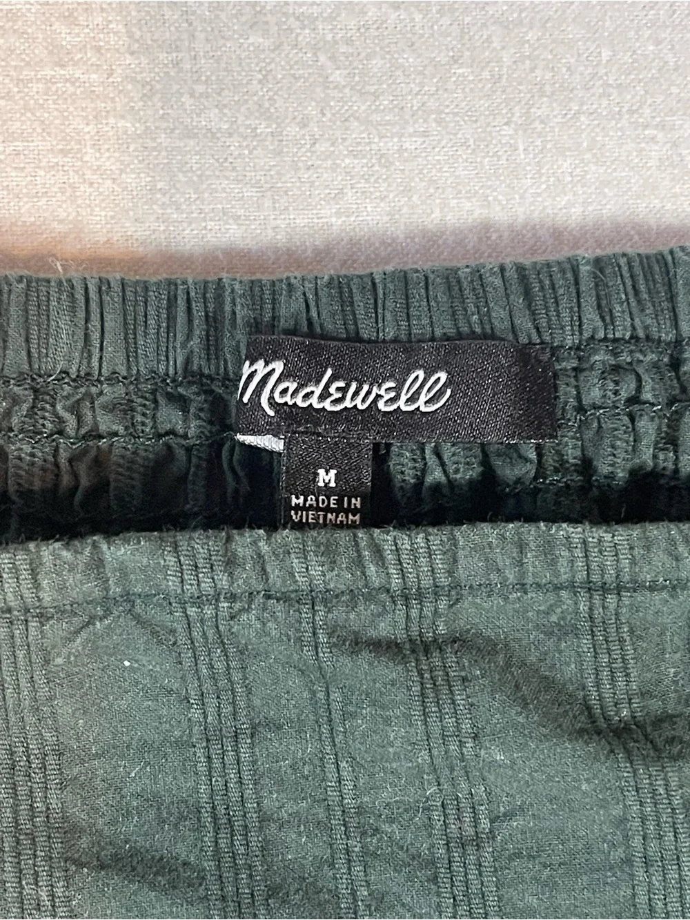 Madewell Dark Green Square Neck Puff Sleeve Crop Blouse